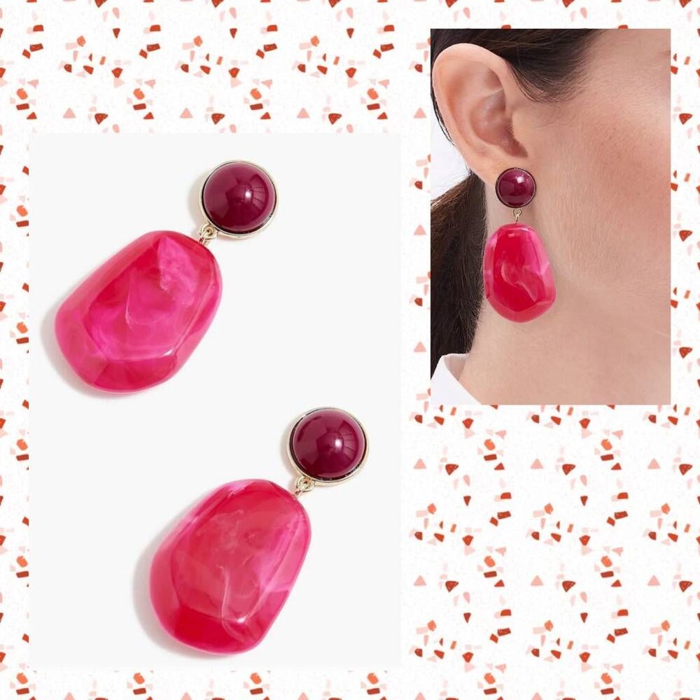 🎀 J. CREW Pink Stone Drop Statement Earrings